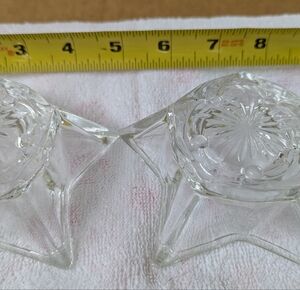 Attributed To Hazel-Atlas Clear Pressed Glass Star Candle Holders, Set Of 2
